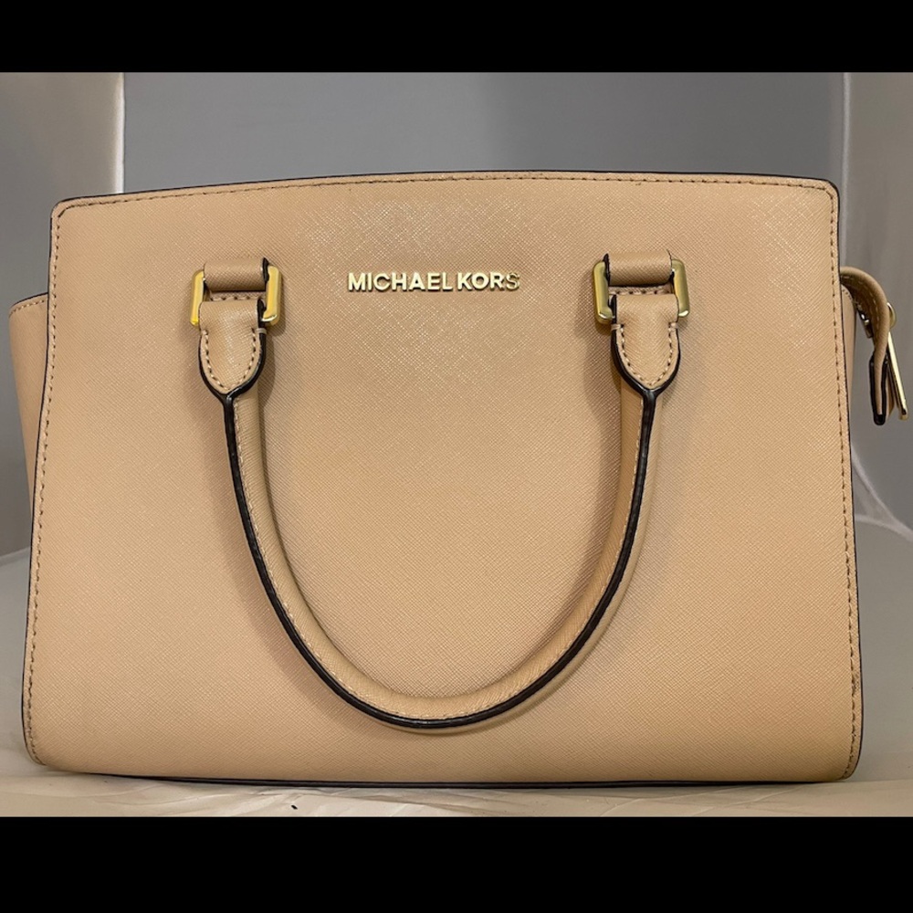 Michael Kors “Selma” Pink & Beige Medium Satchel Bag